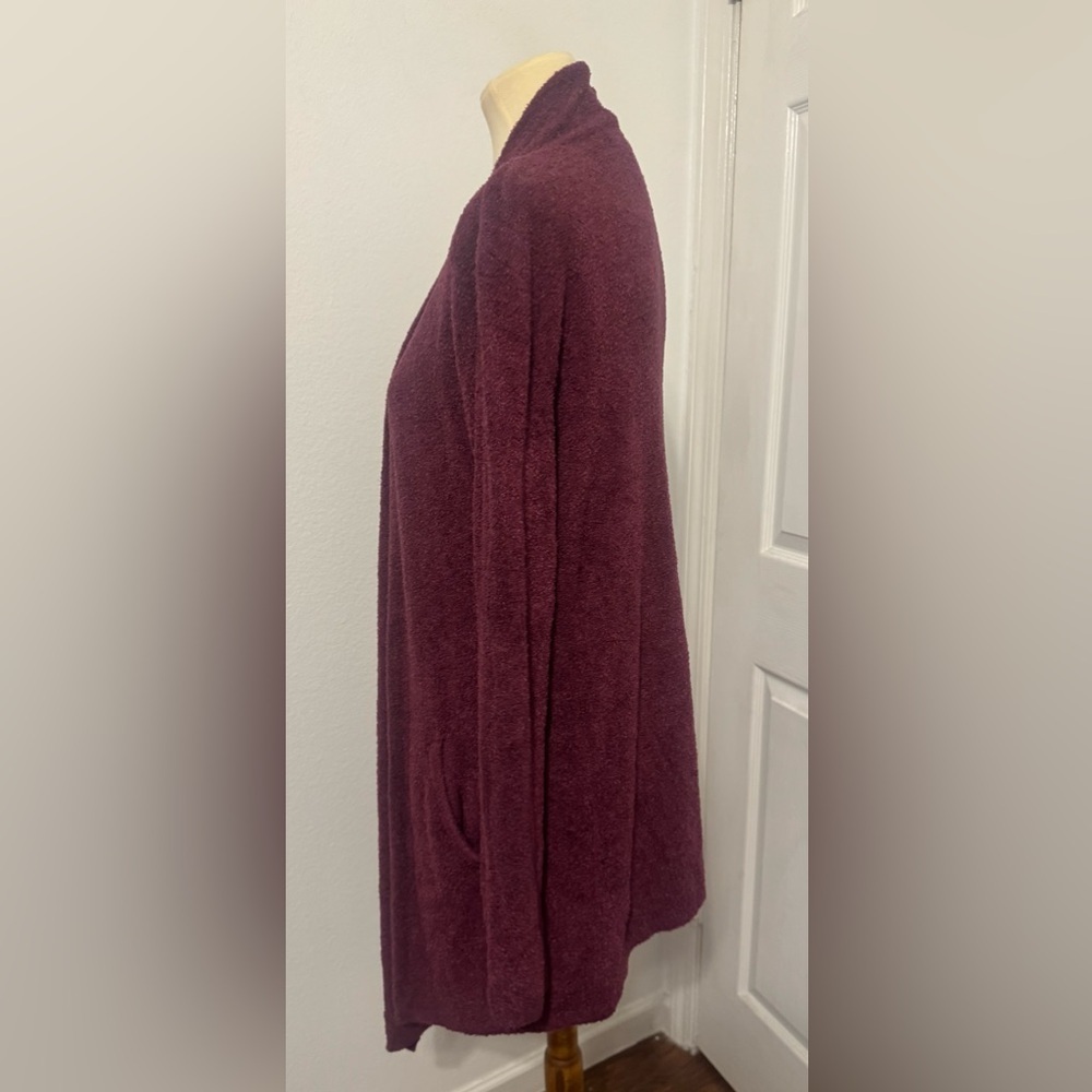 Barefoot Dreams CozyChic Lite Drape Front Cardigan Burgundy Soft Warm Size S / M - Picture 4 of 12